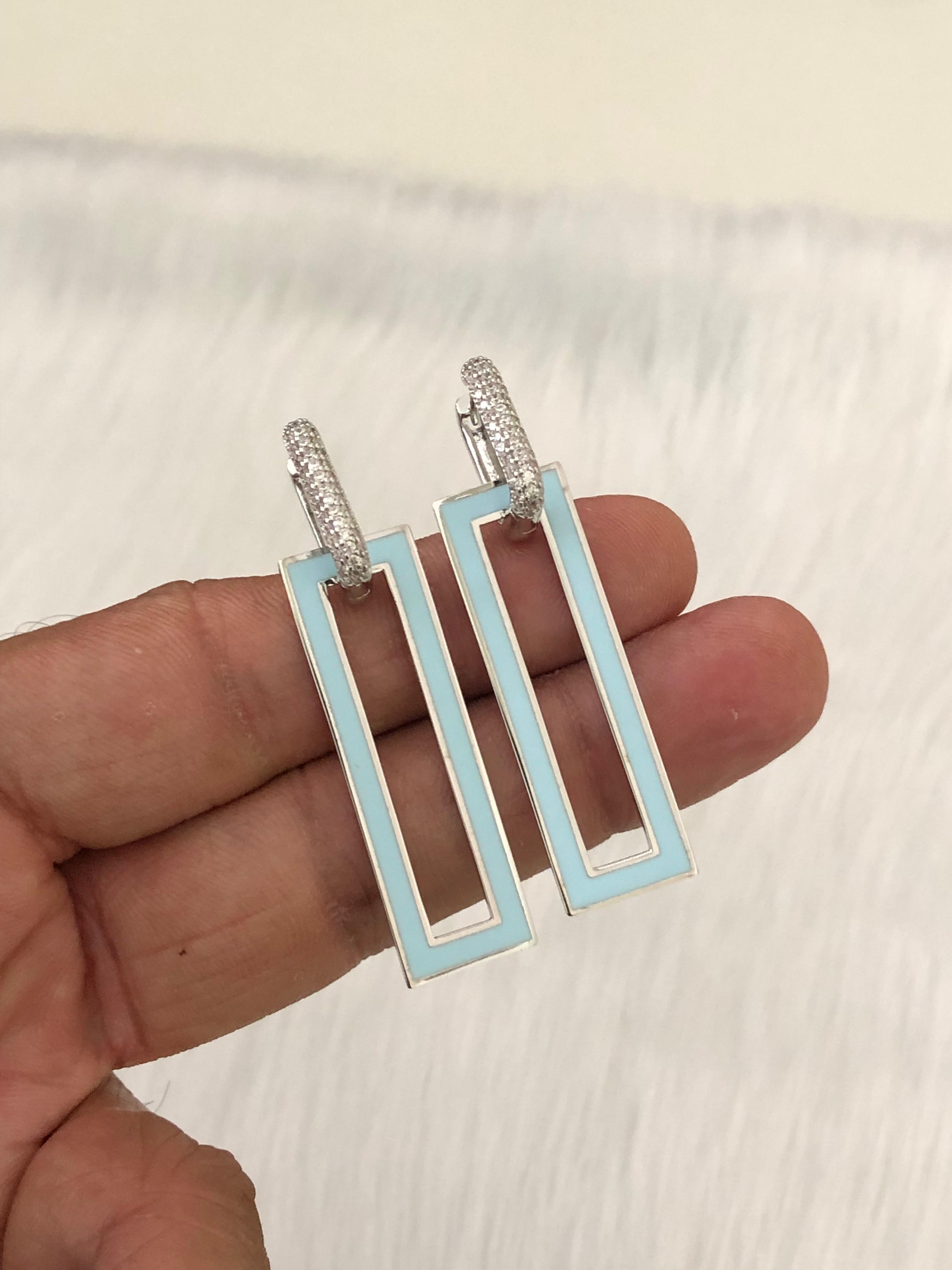Sky Blue Enamel Frame Drop Earrings