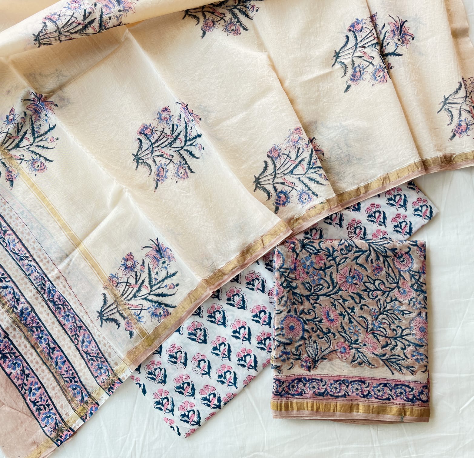 Hand block chanderi silk dress materials