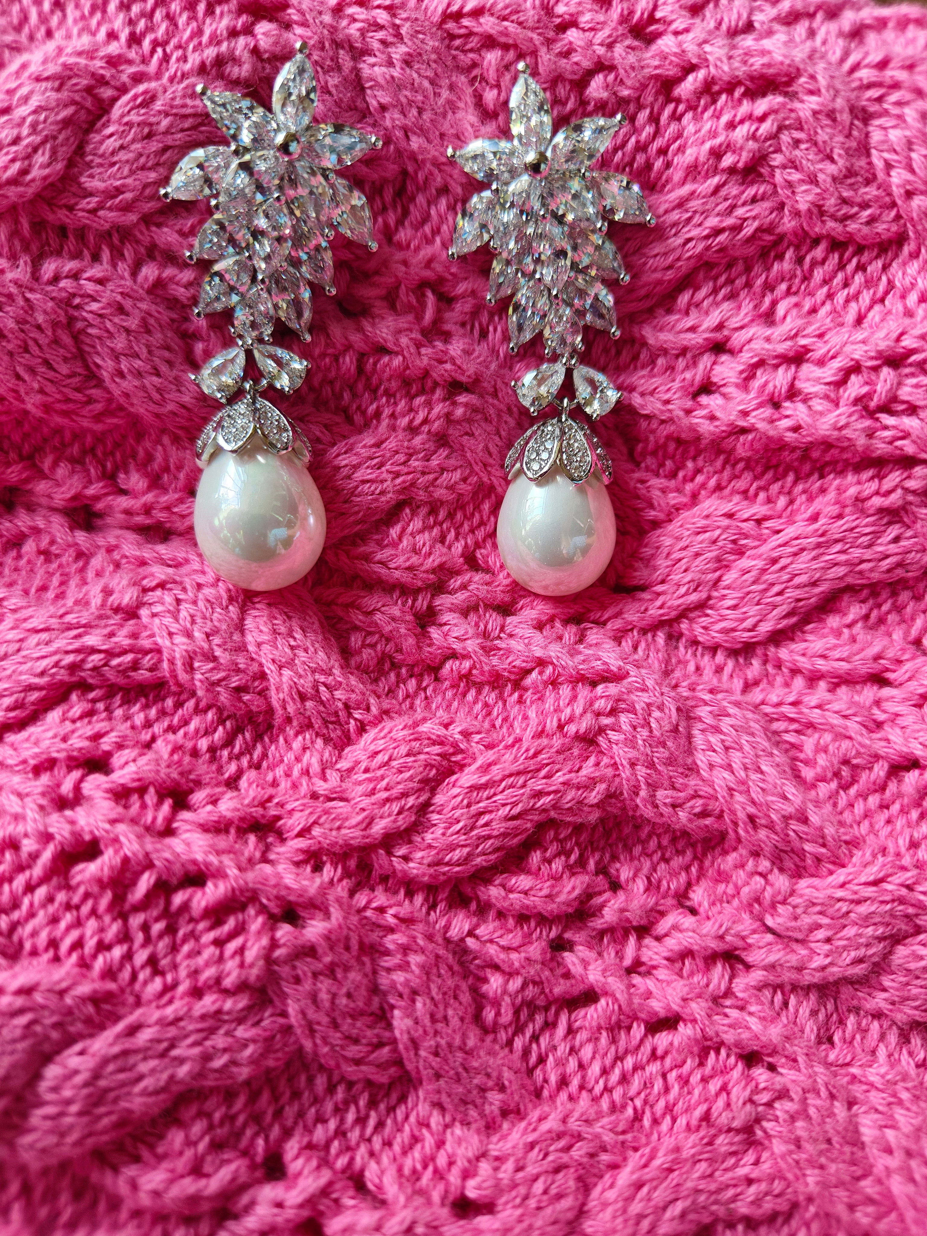 Pearl Bloom Crystal Drop Earrings
