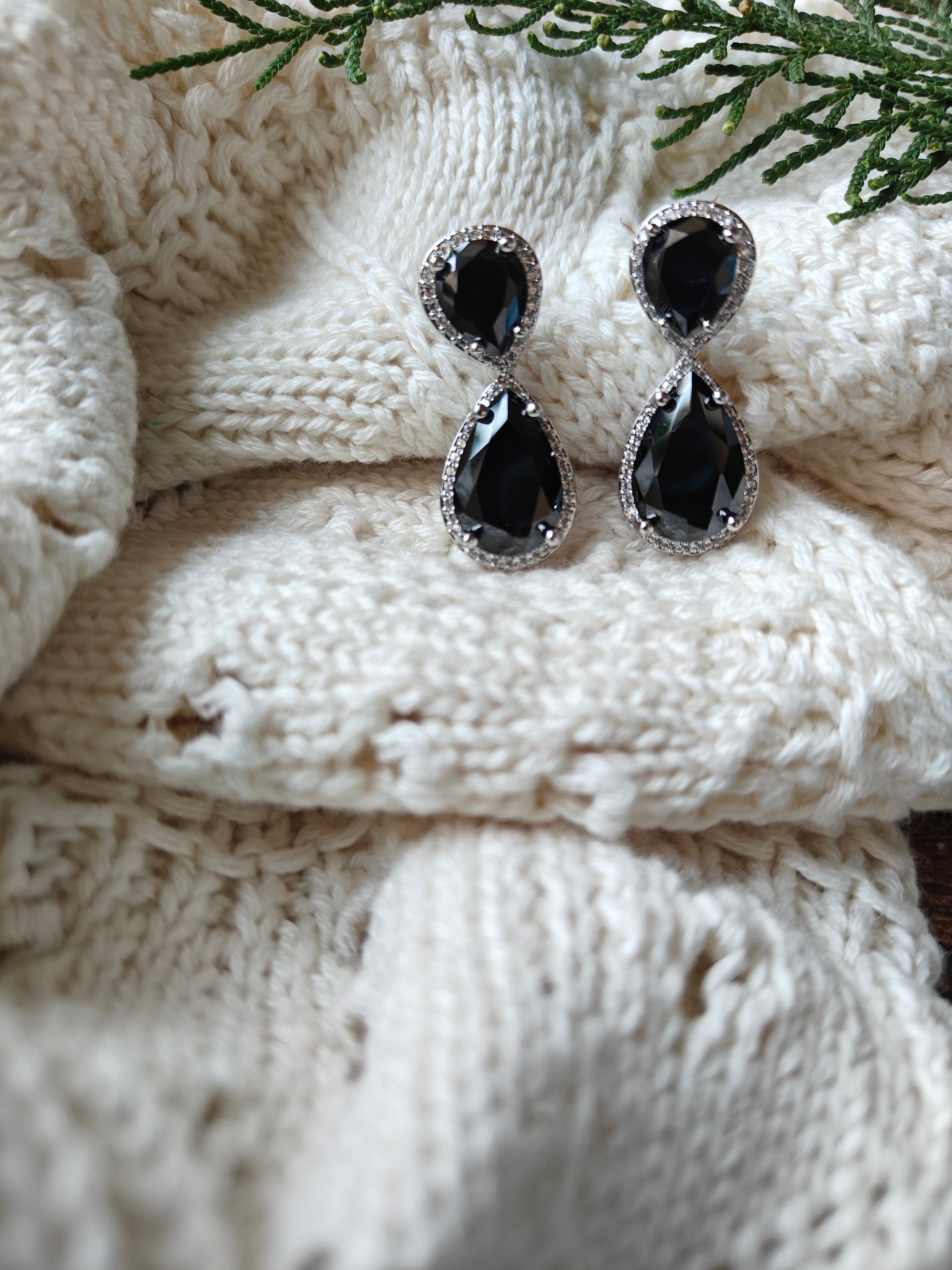 Midnight Teardrop Double Drop Earrings