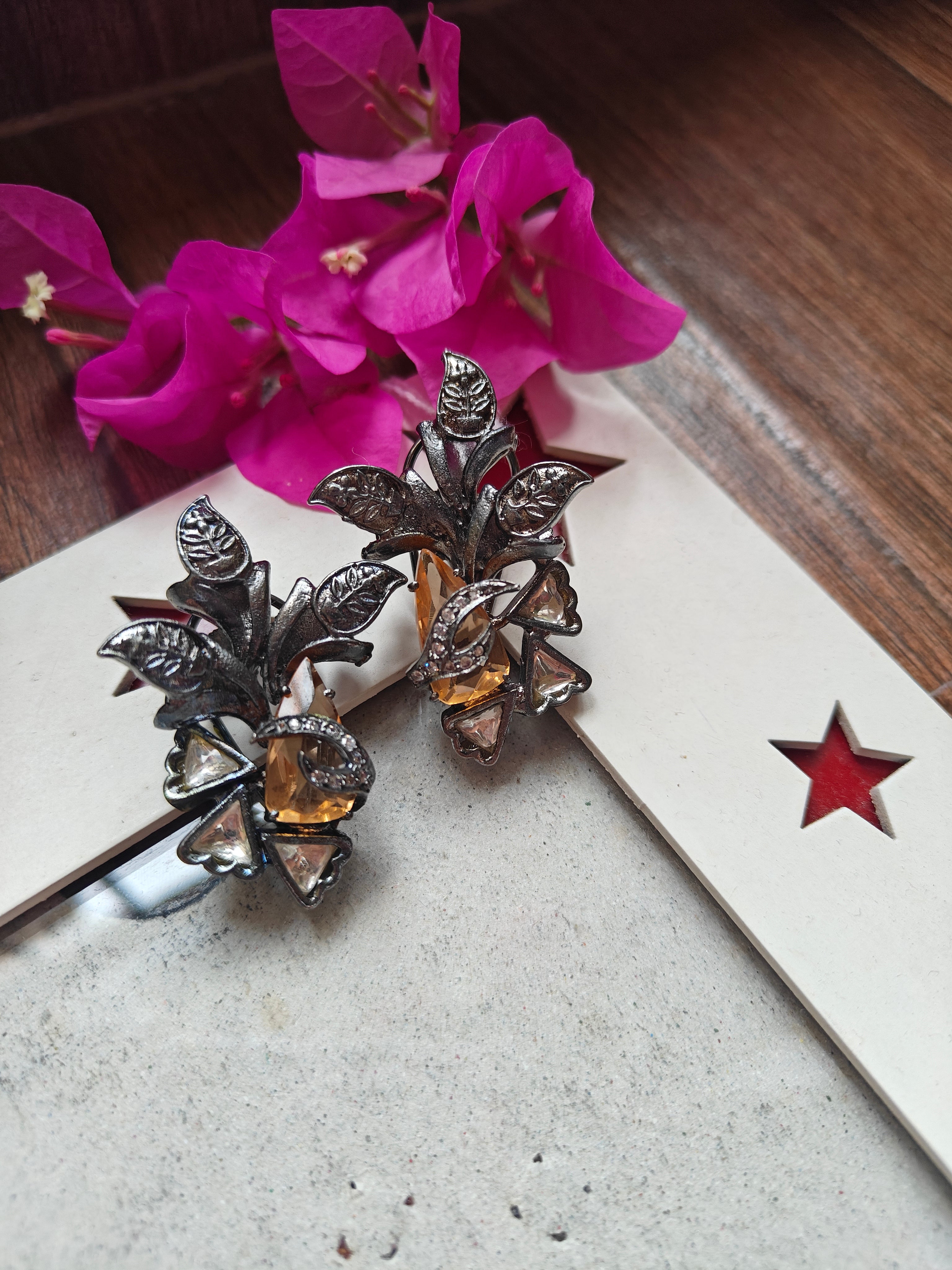 Antique Leaf Citrine Earrings