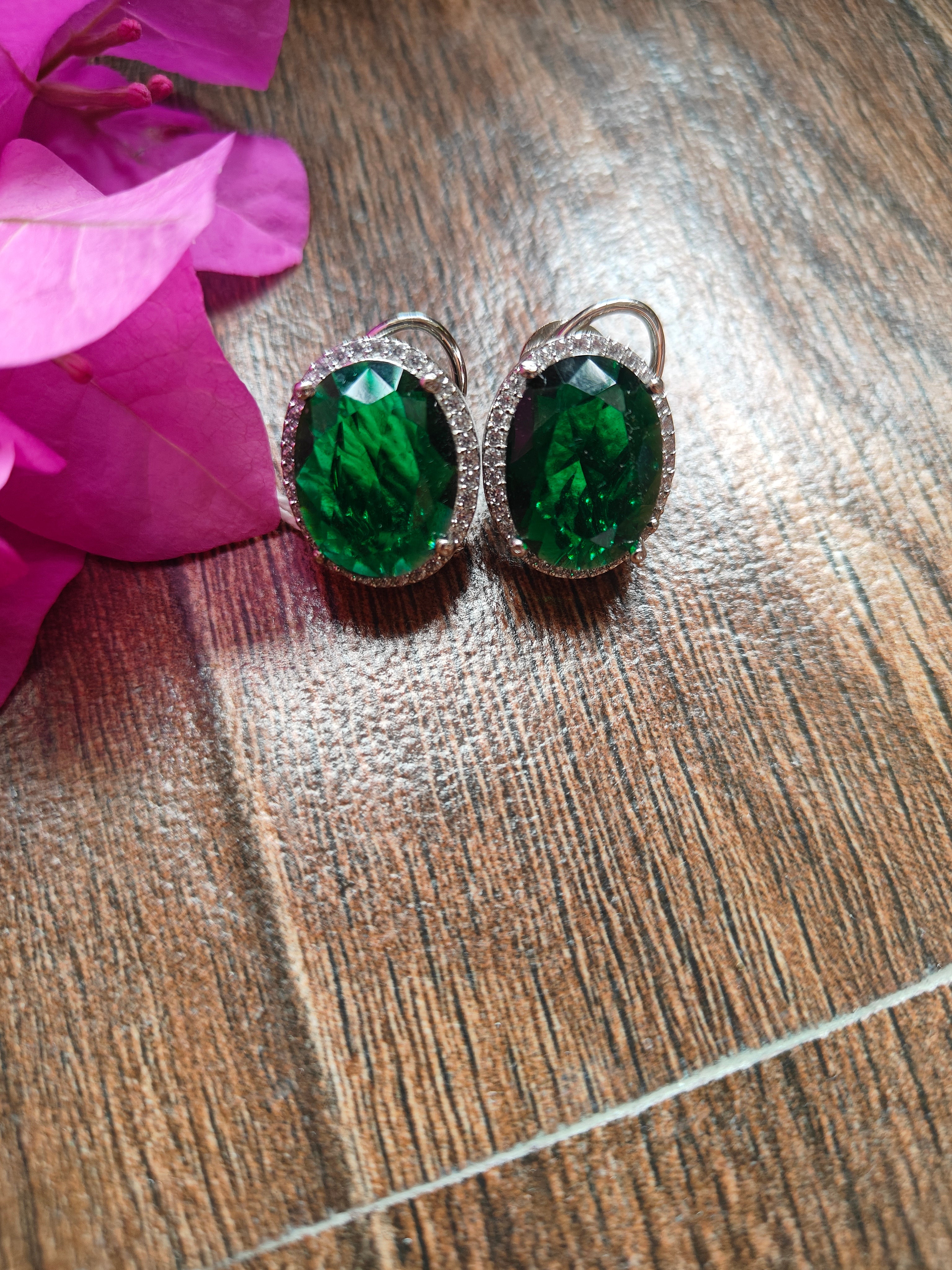 Emerald Oval Halo Earrings