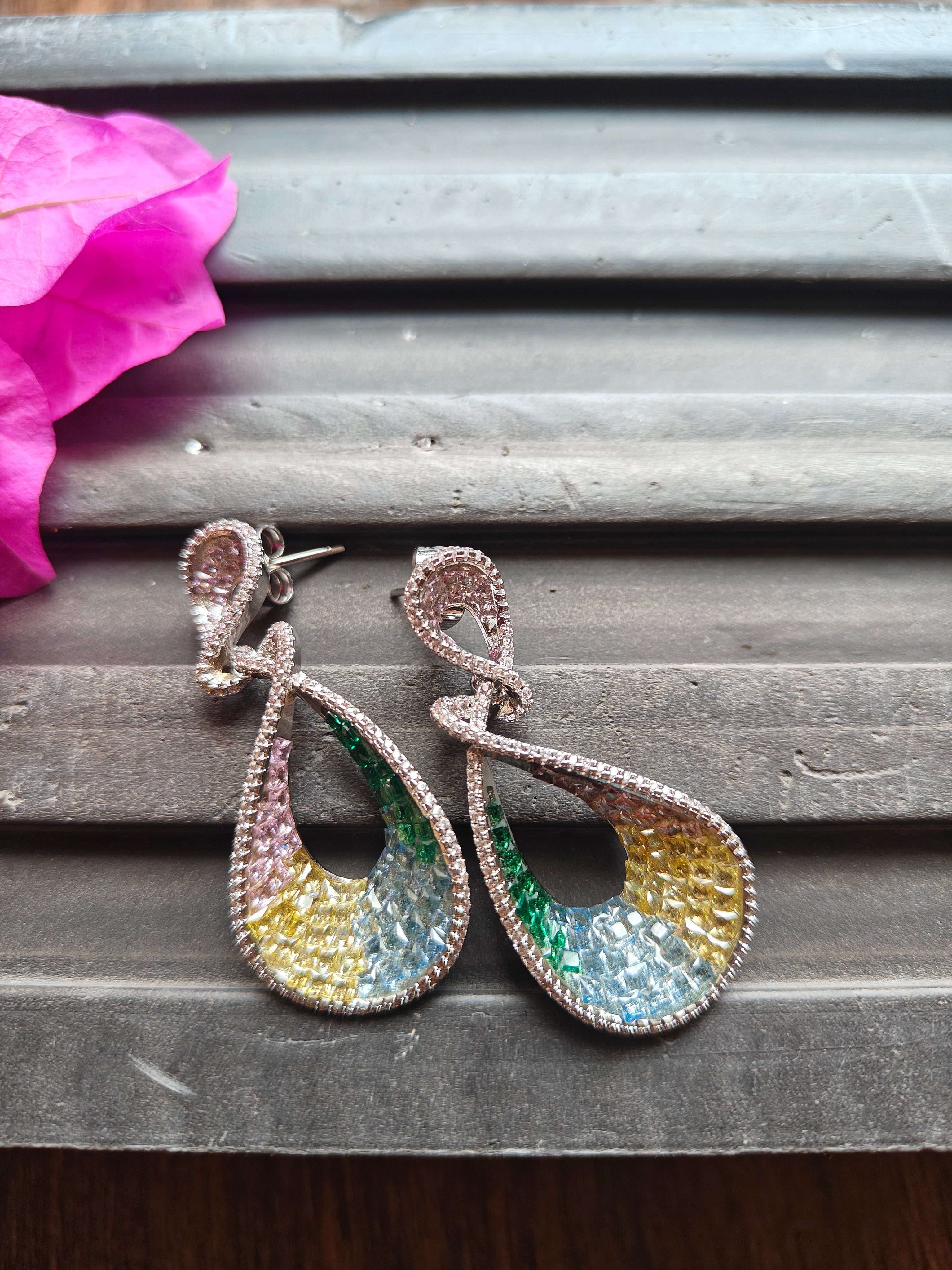 Rainbow Crystal Paisley Earrings