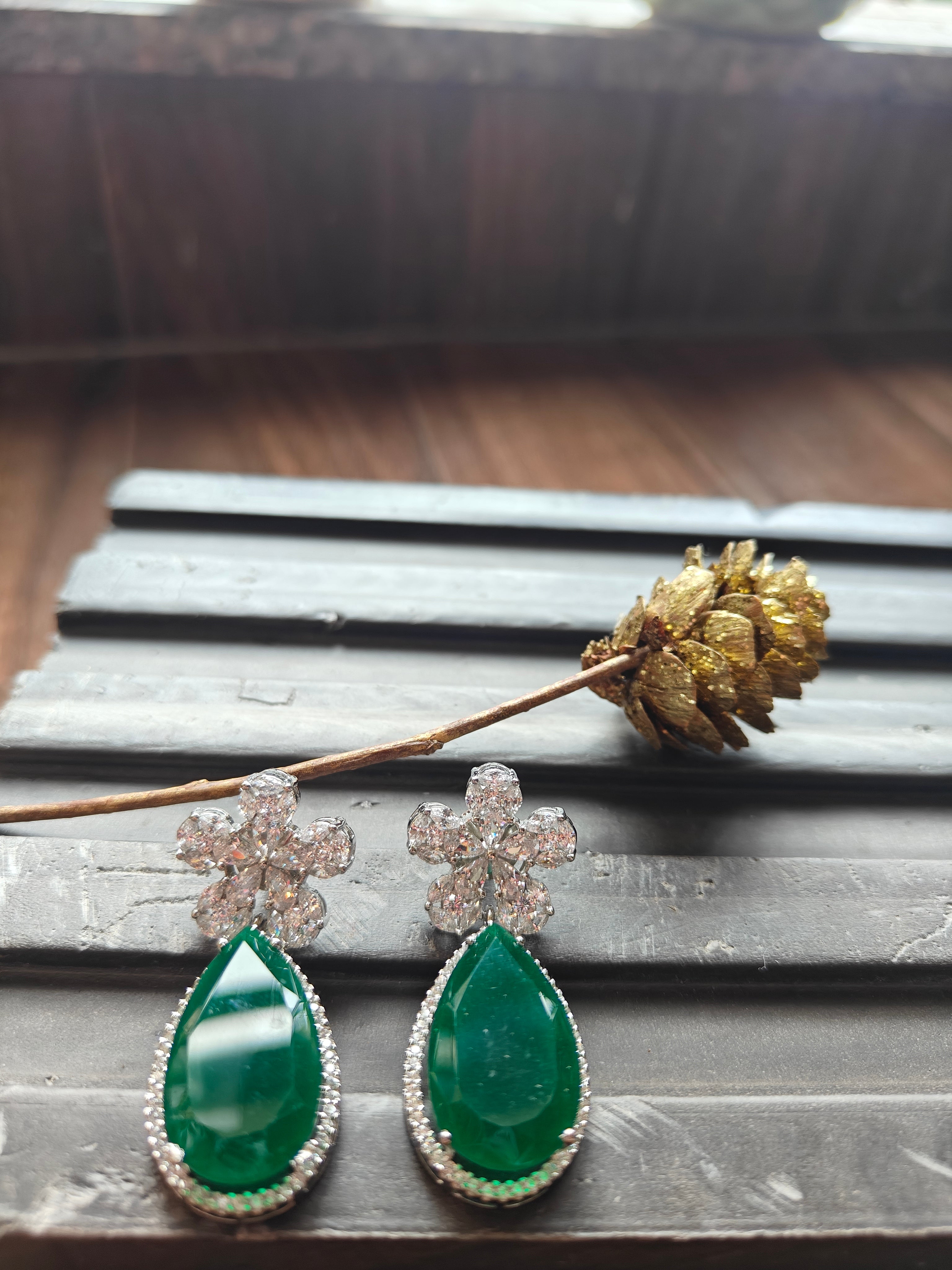 Emerald Bloom Drop Earrings