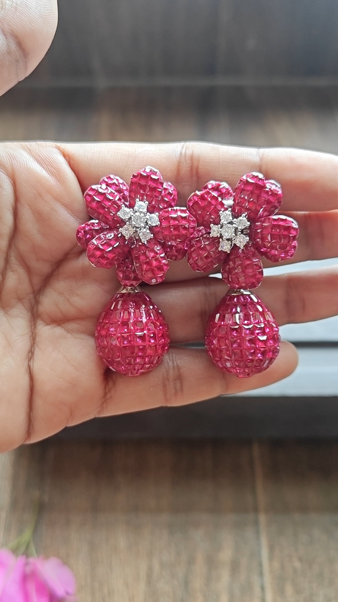 Rose Bloom Drop Earrings (Red)