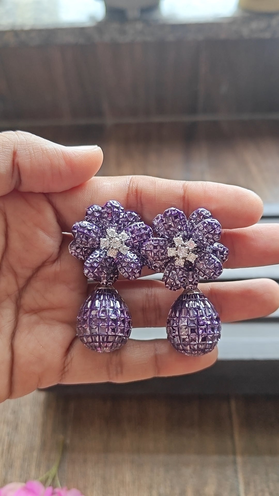 Amethyst Bloom Drop Earrings (Purple)