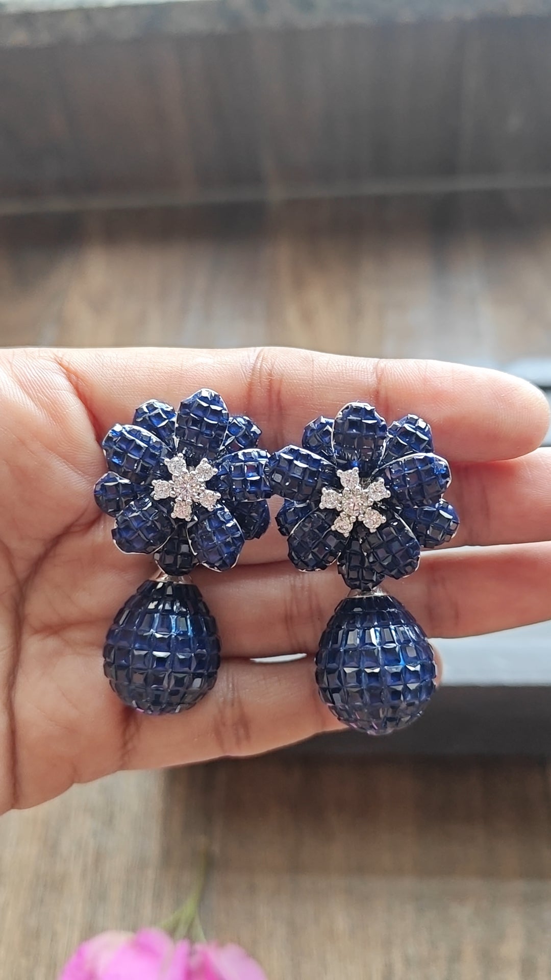 Midnight Bloom Drop Earrings (Navy Blue)