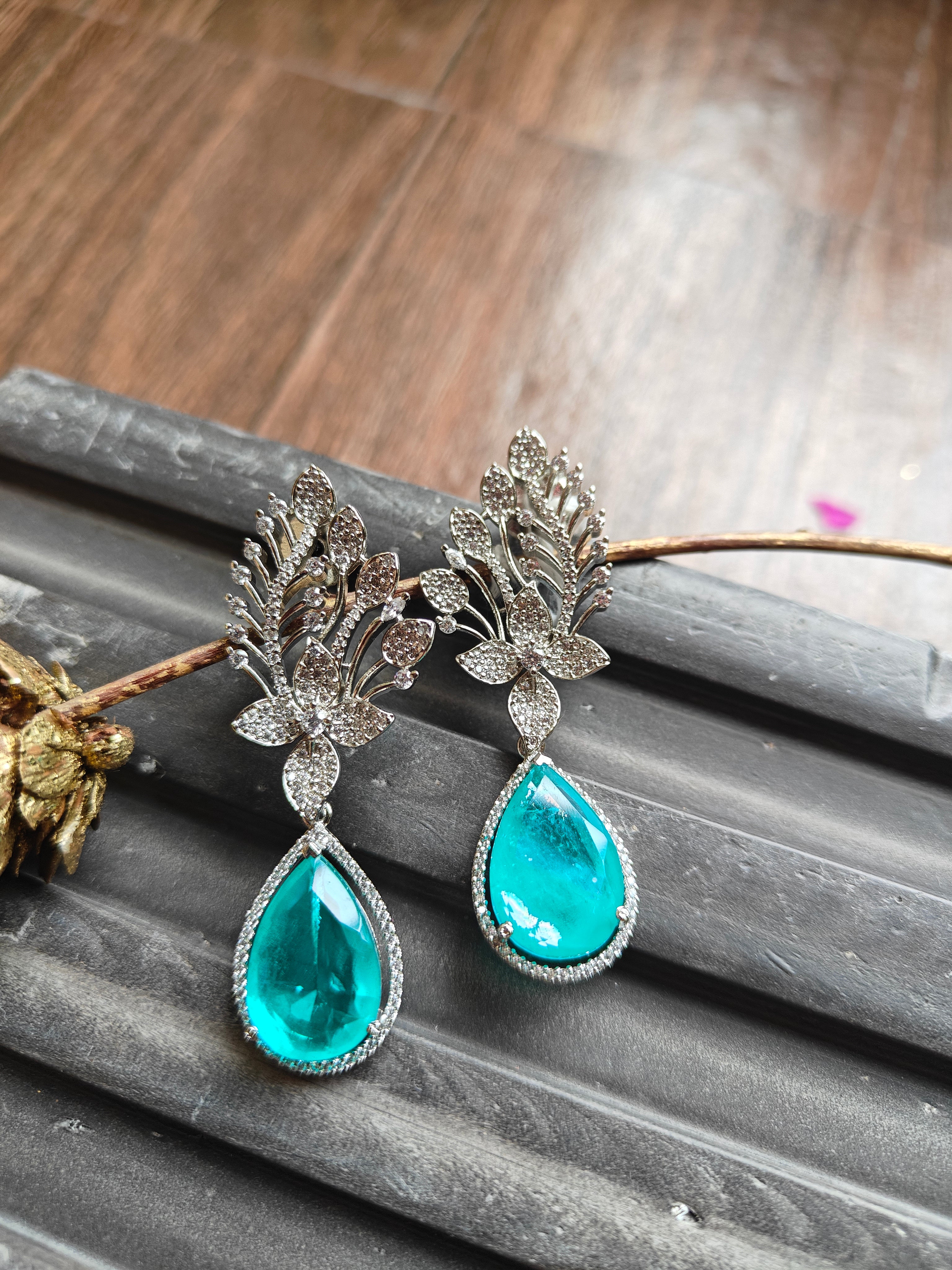Aqua Bloom Teardrop Earrings