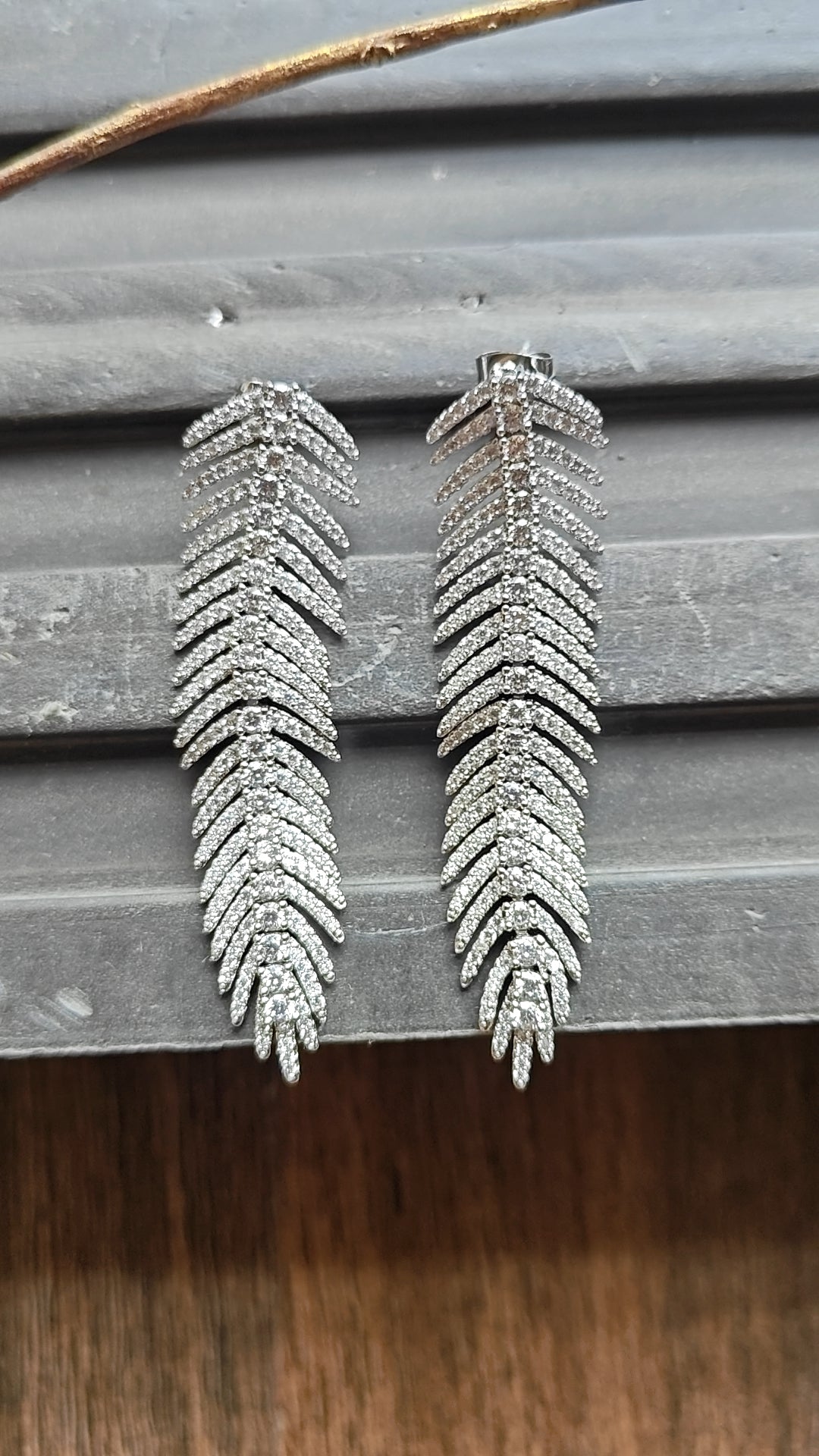 Diamond Fern Statement Drop Earrings