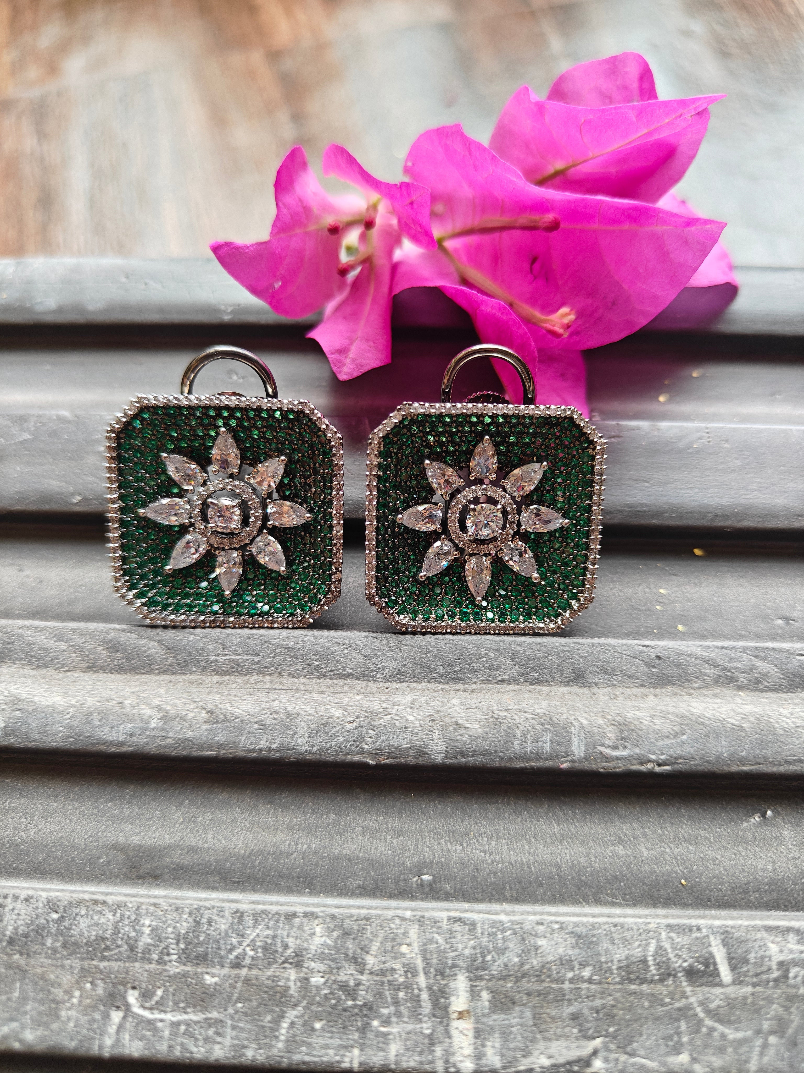 Emerald Bloom Cushion Stud Earrings