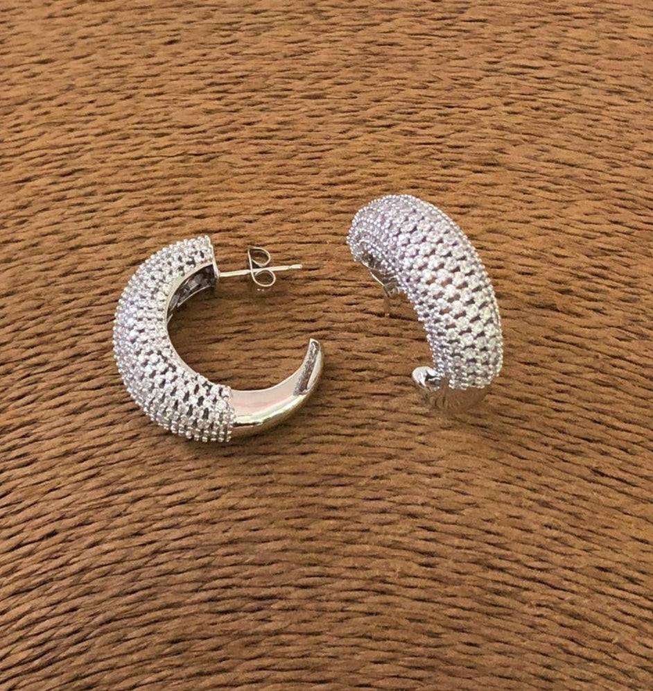 Crystal Crest Silver Hoop Earrings