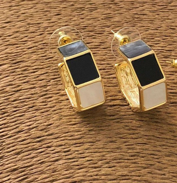 Noir Pearl Block Hoop Earrings