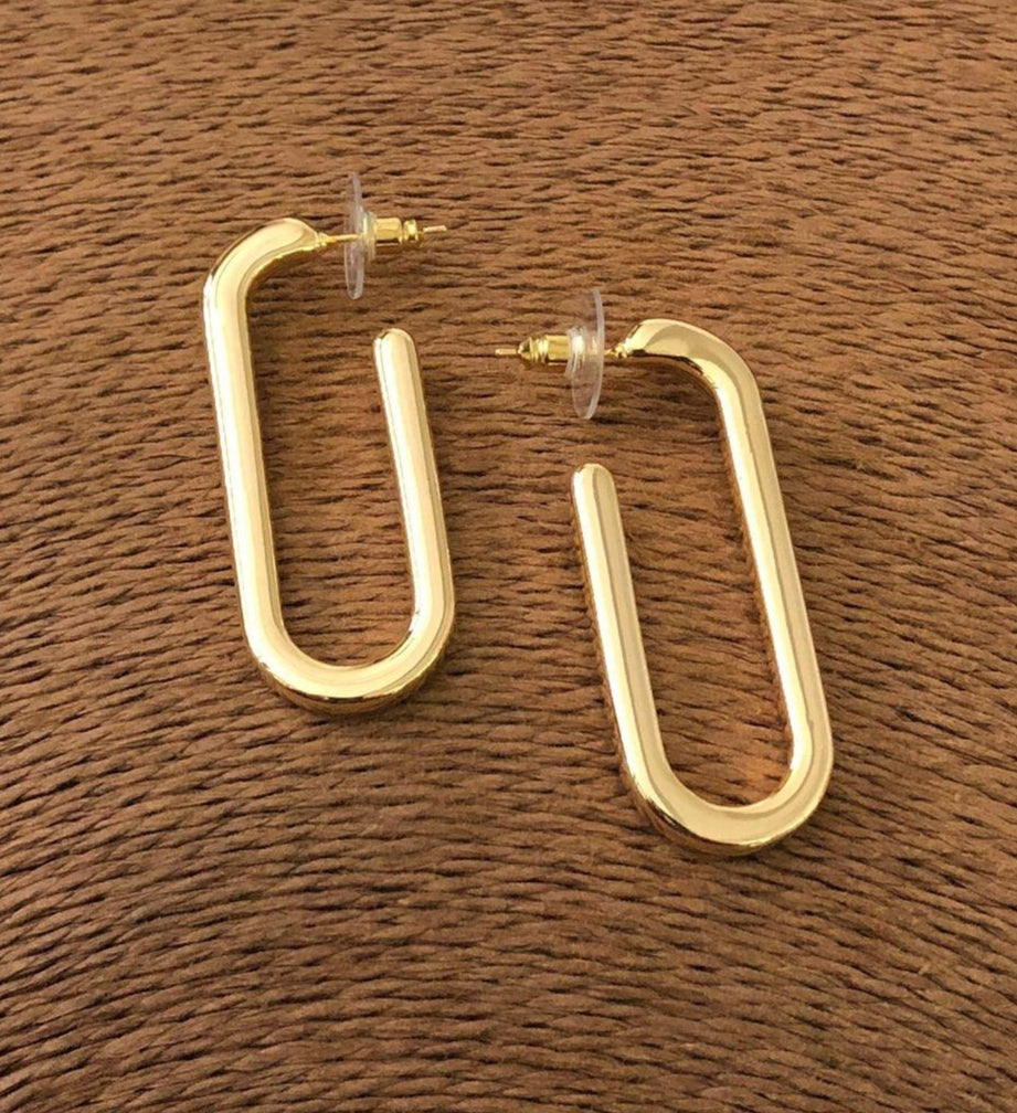 Elongated Gold Oval Hoop Earrings