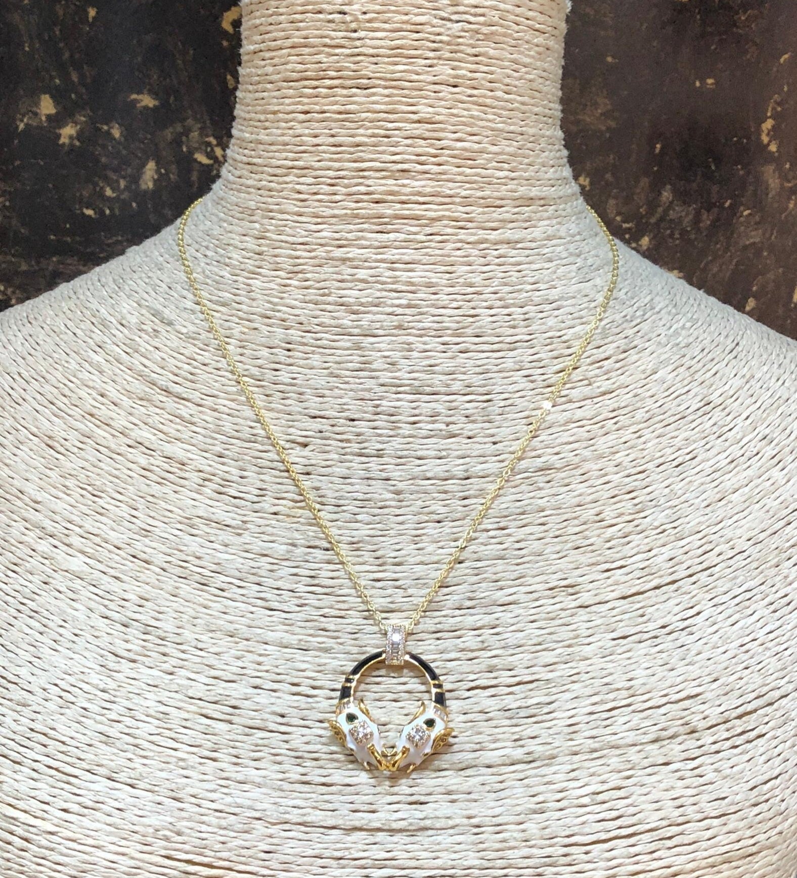 Twin Panther Halo Pendant Necklace – Gold Finish