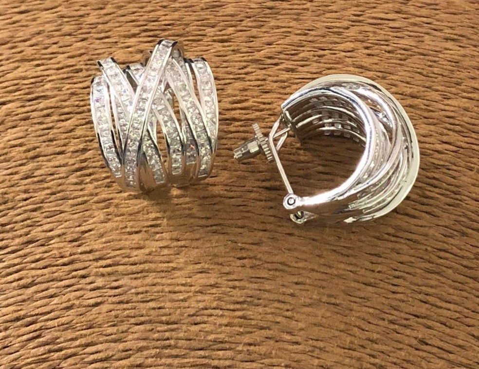 Silver Interlace Crystal Hoop Earrings