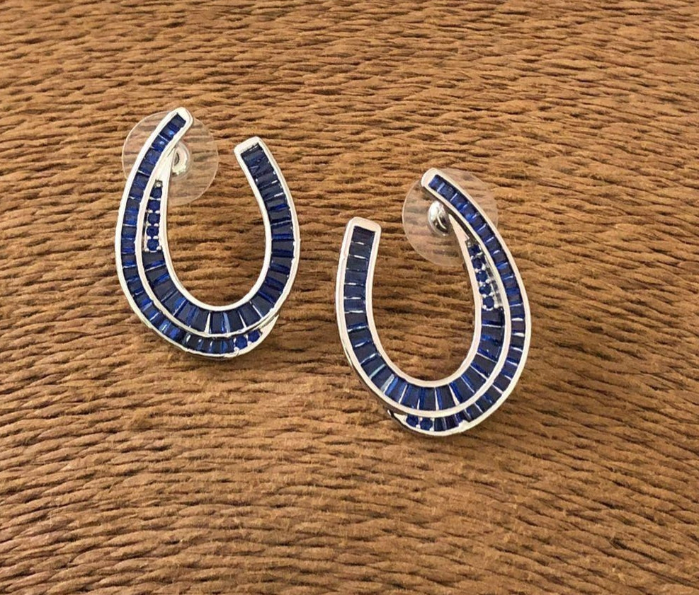 Blue Arc Crystal Stud Earrings