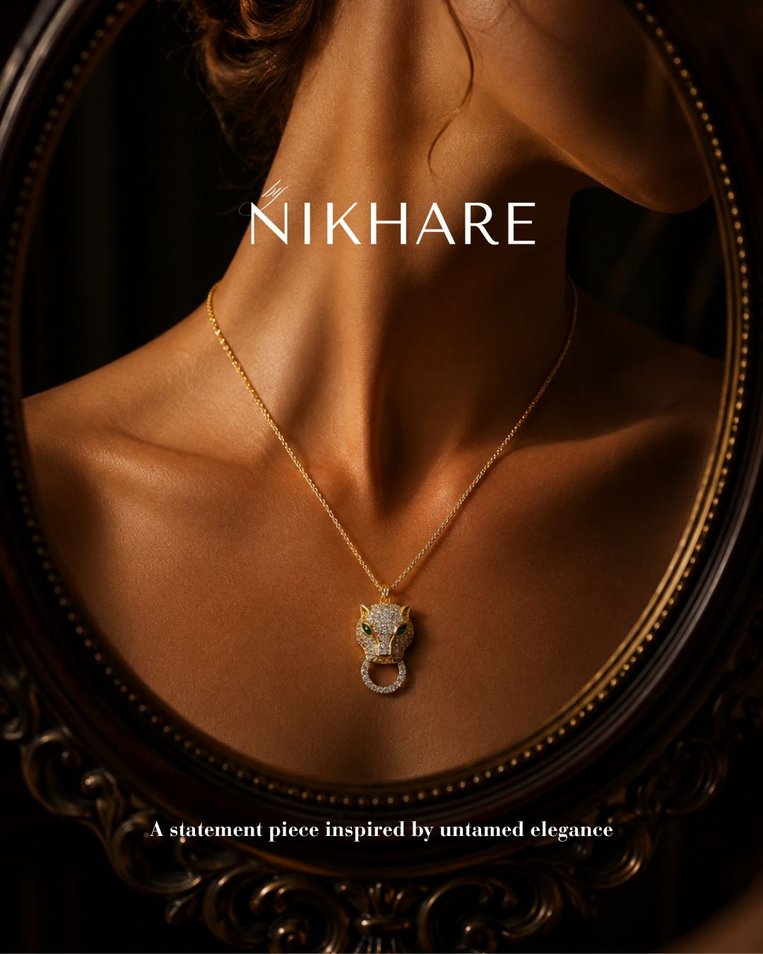 Regal Panther Head Pendant Necklace