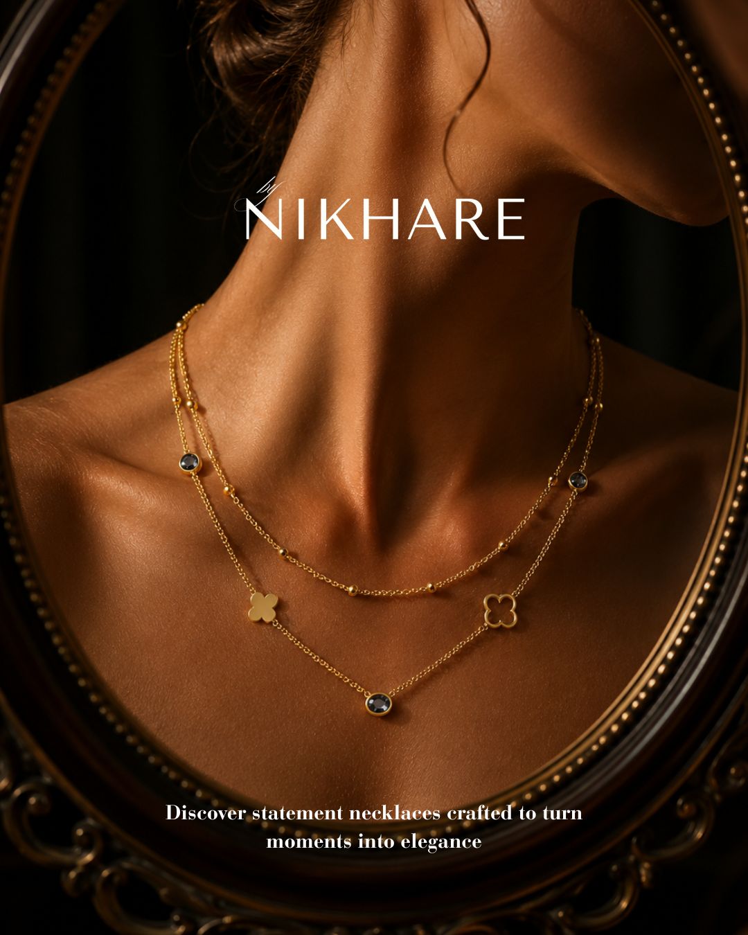 Dual-Layer Clover & Onyx Necklace (Black)