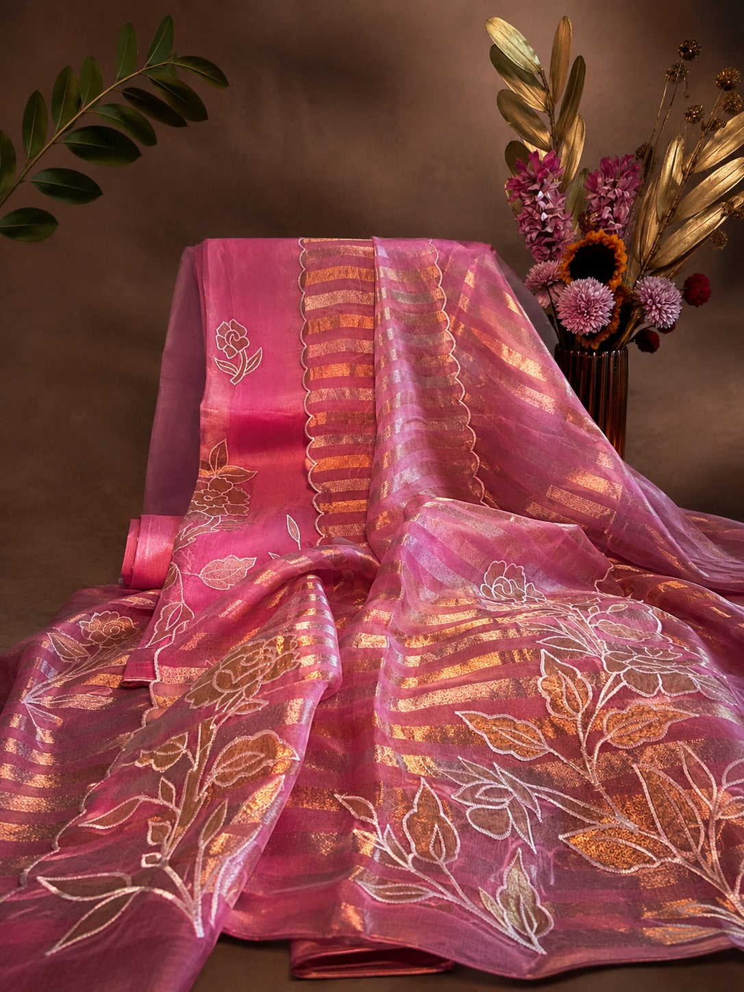 Pure Organza Suit Set with Hand-Crafted Pure Tissue Appliqué Work