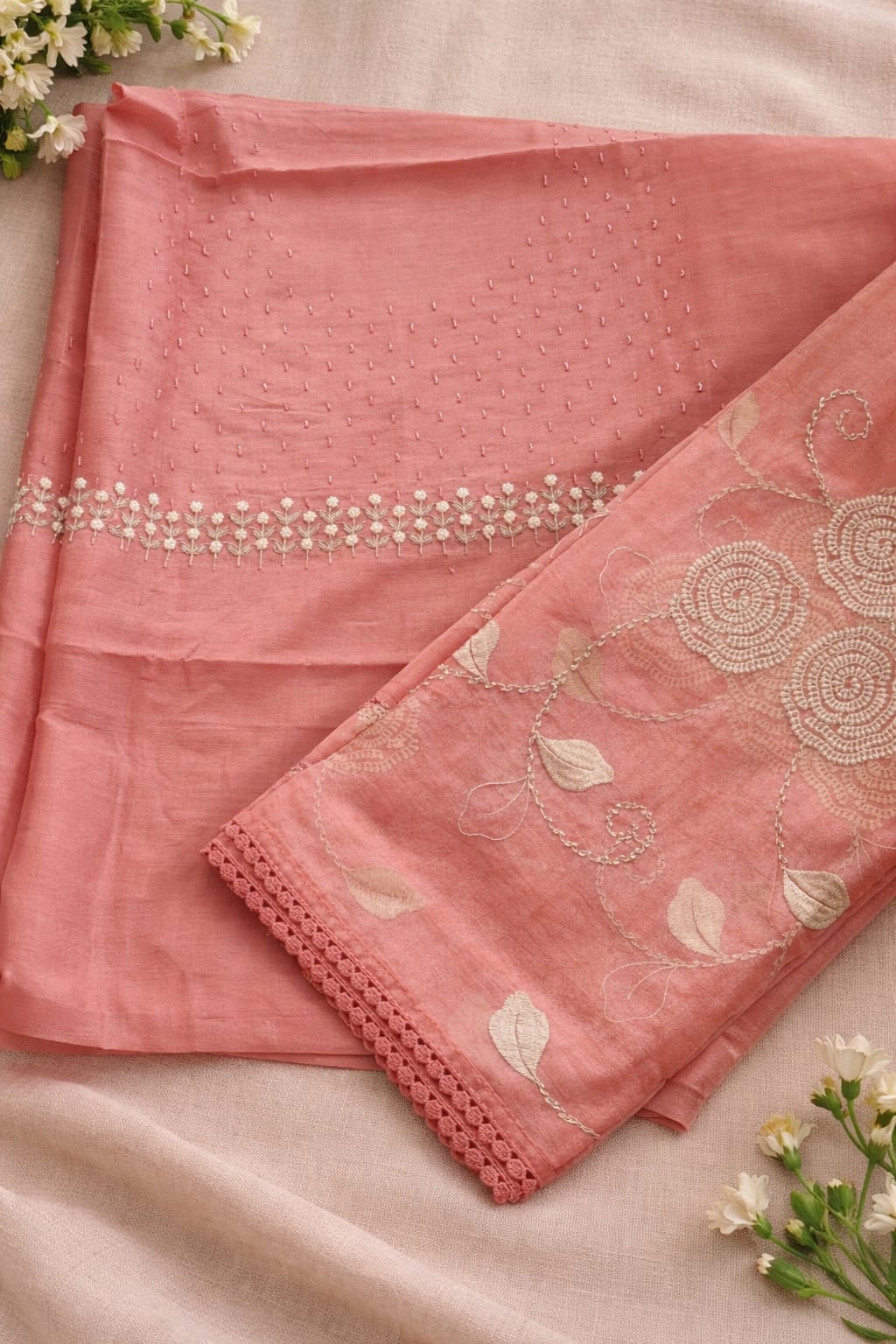 Chanderi suit with organza dupatta