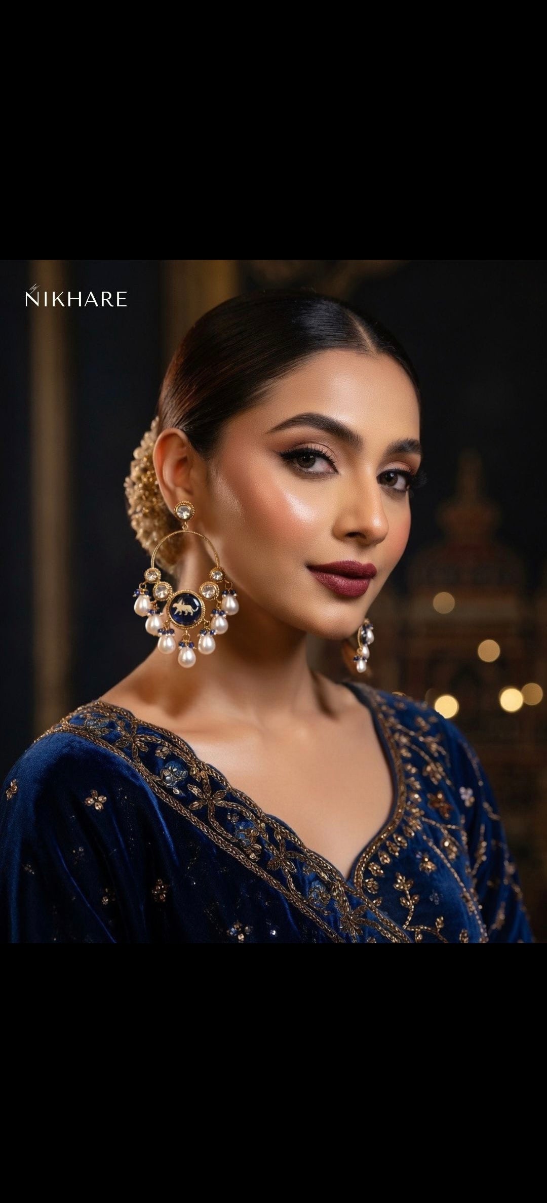 Midnight Pearl Chandbali Earrings – Royal Vintage Elegance