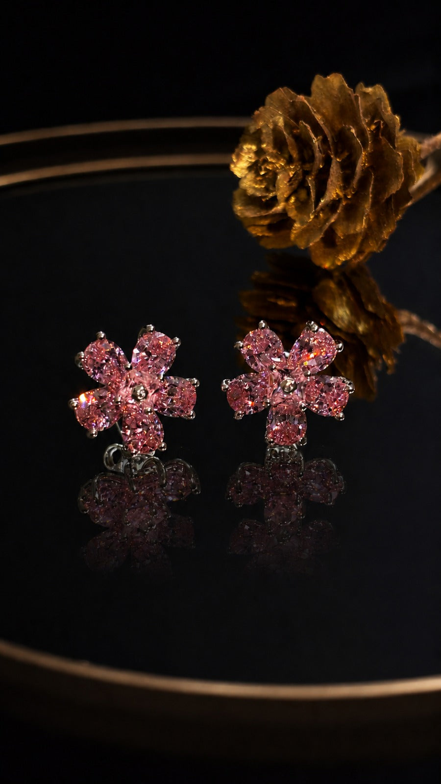 Blossom Pink Cubic Zirconia Flower Stud Earrings