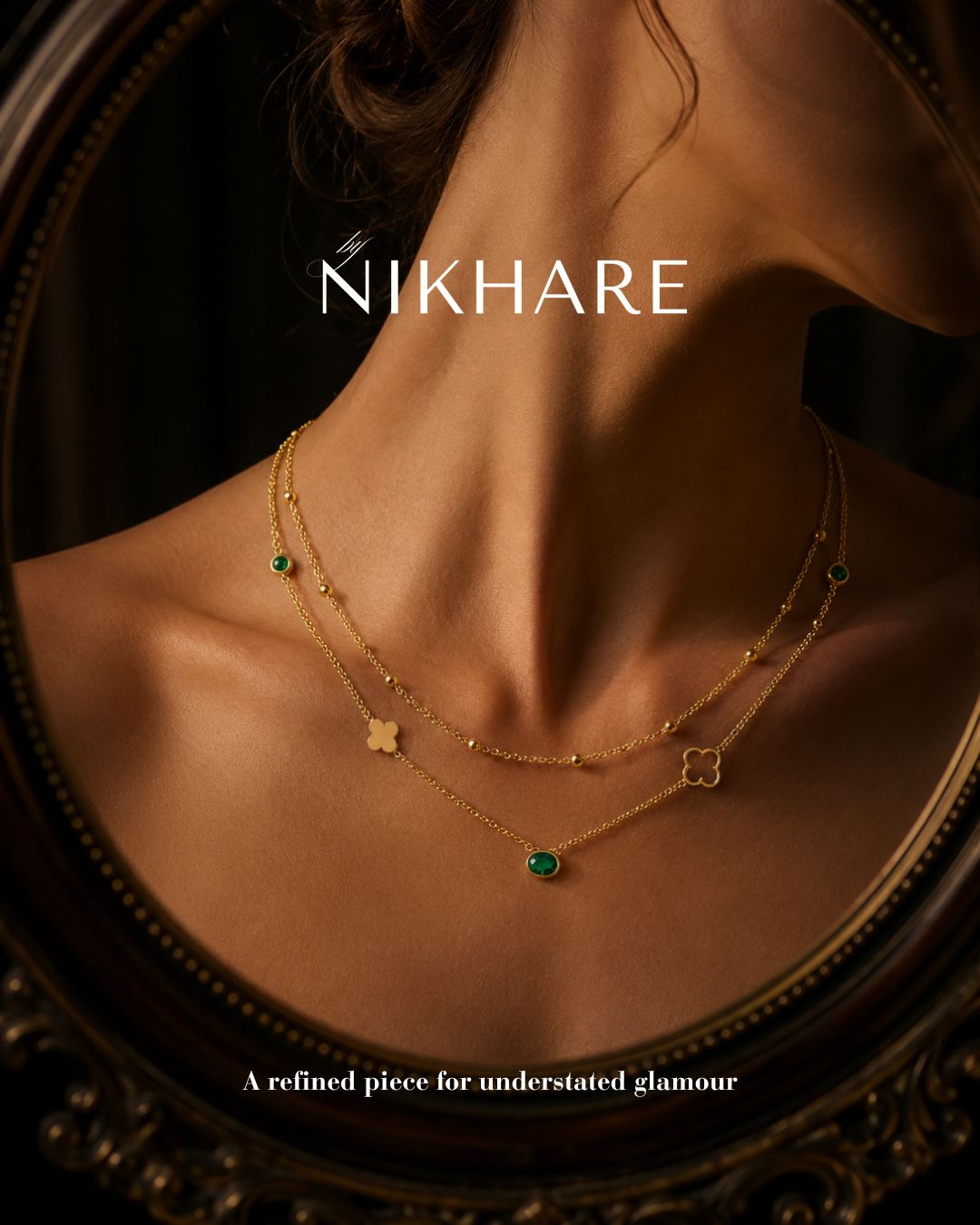 Dual-Layer Clover & Emerald Necklace (Green)