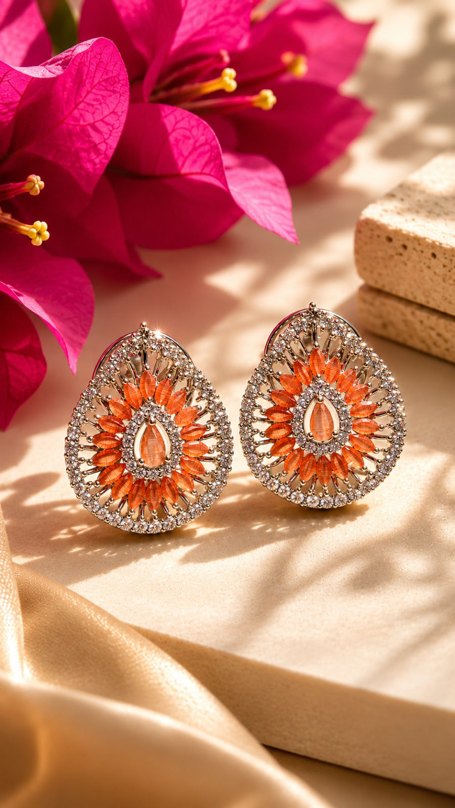 Champagne Petal Stud Earrings (Peach-Gold)